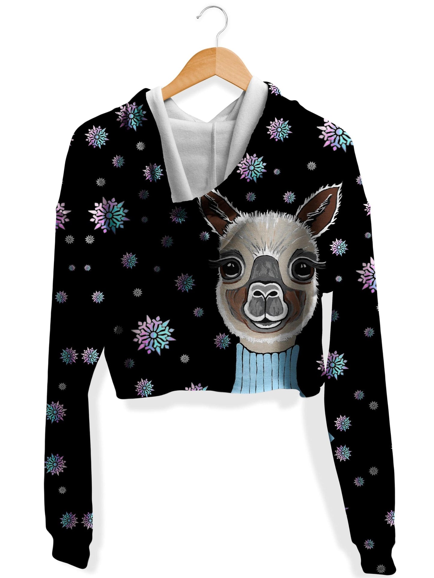 Alpaca Christmas Fleece Crop Hoodie, Sartoris Art, | iEDM