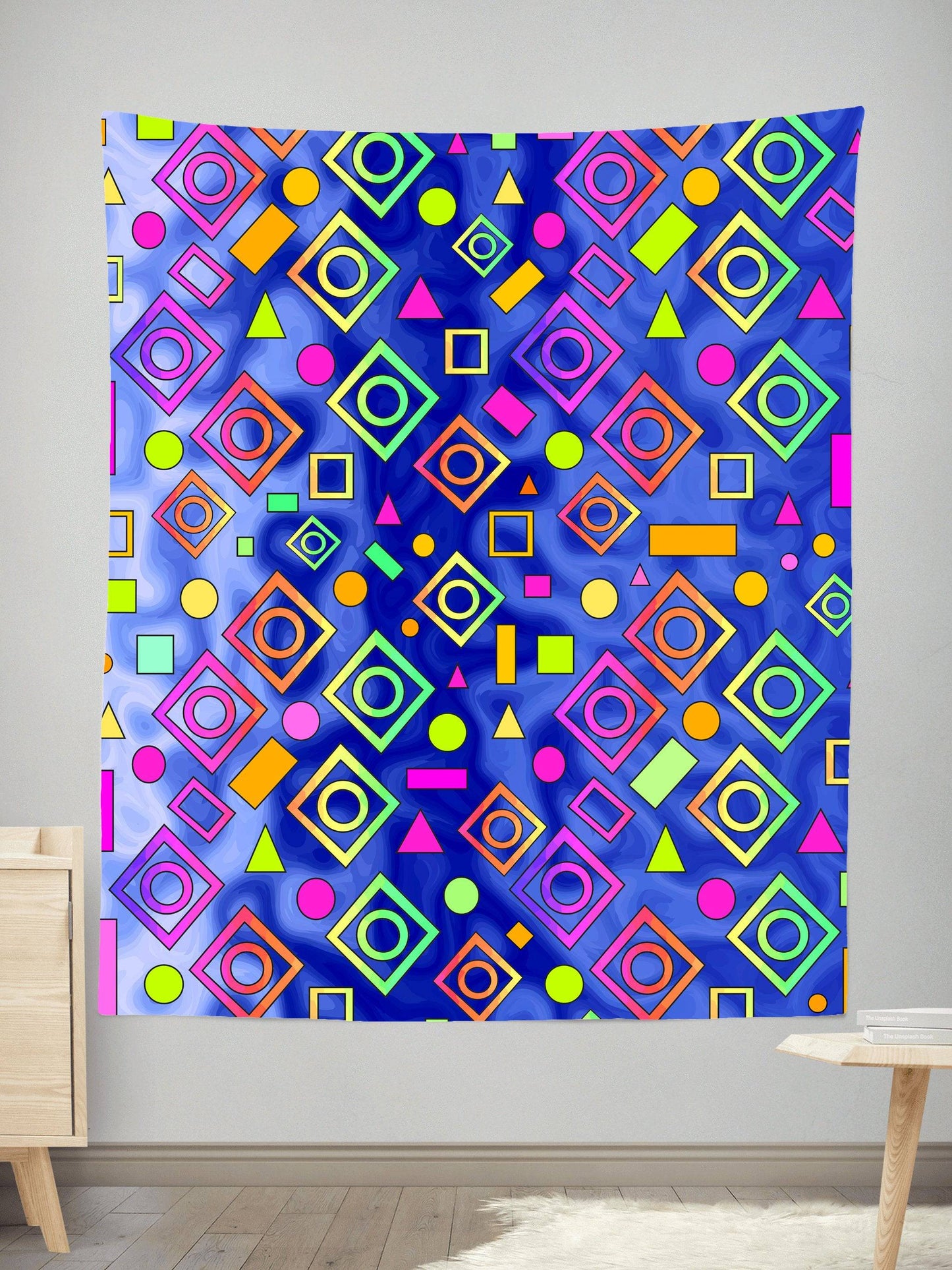 Geometric On Blue Tapestry, Sartoris Art, | iEDM