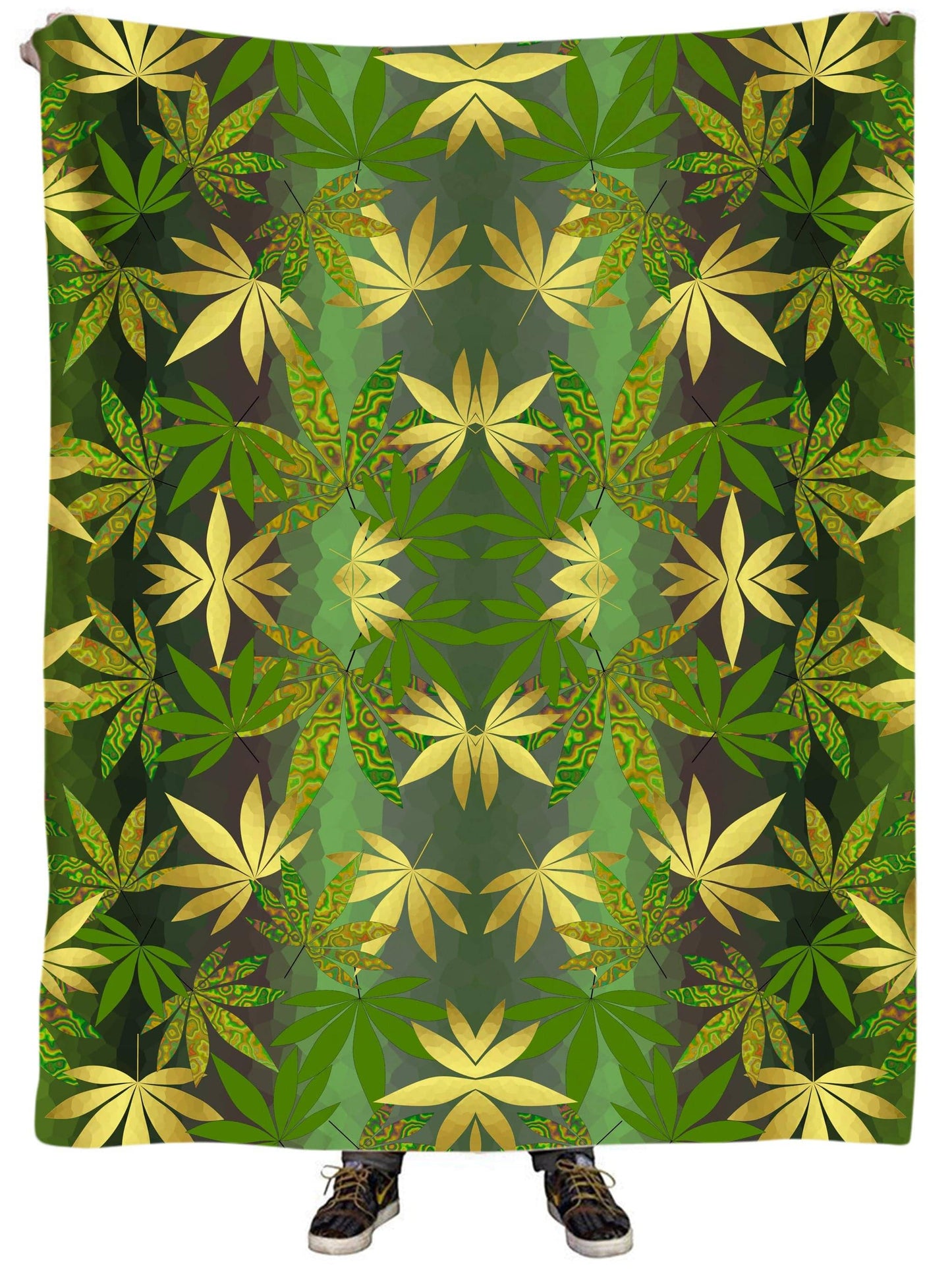 Gold Weed Leaves Plush Blanket, Sartoris Art, | iEDM