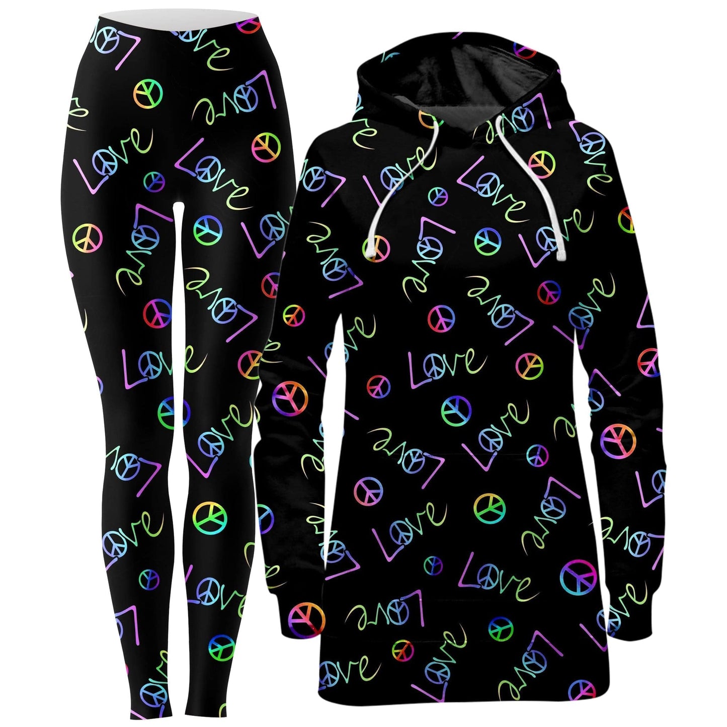 Peace and Love Hoodie Dress and Leggings Combo, Sartoris Art, | iEDM