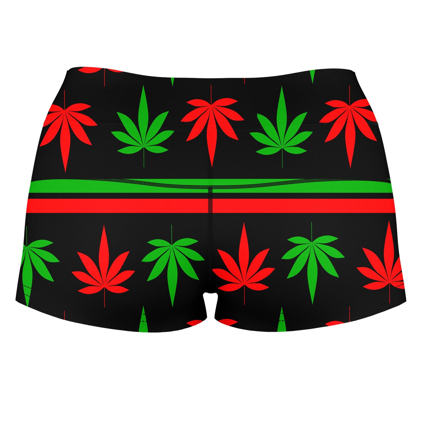 Red And Green Festive Bud High-Waisted Women's Shorts, Sartoris Art, | iEDM