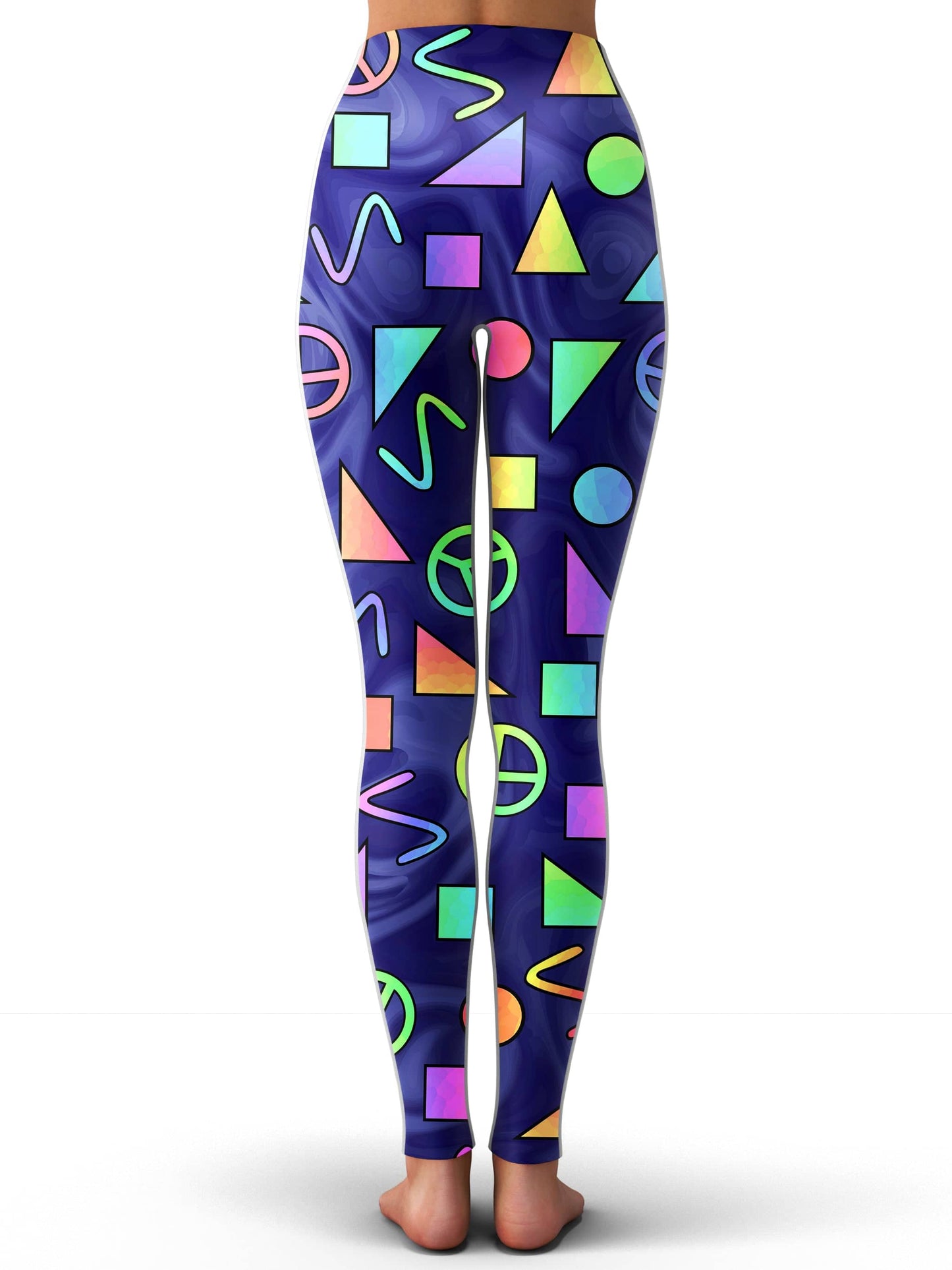 Retro Shapes Peace Symbols Blue Leggings, Sartoris Art, | iEDM