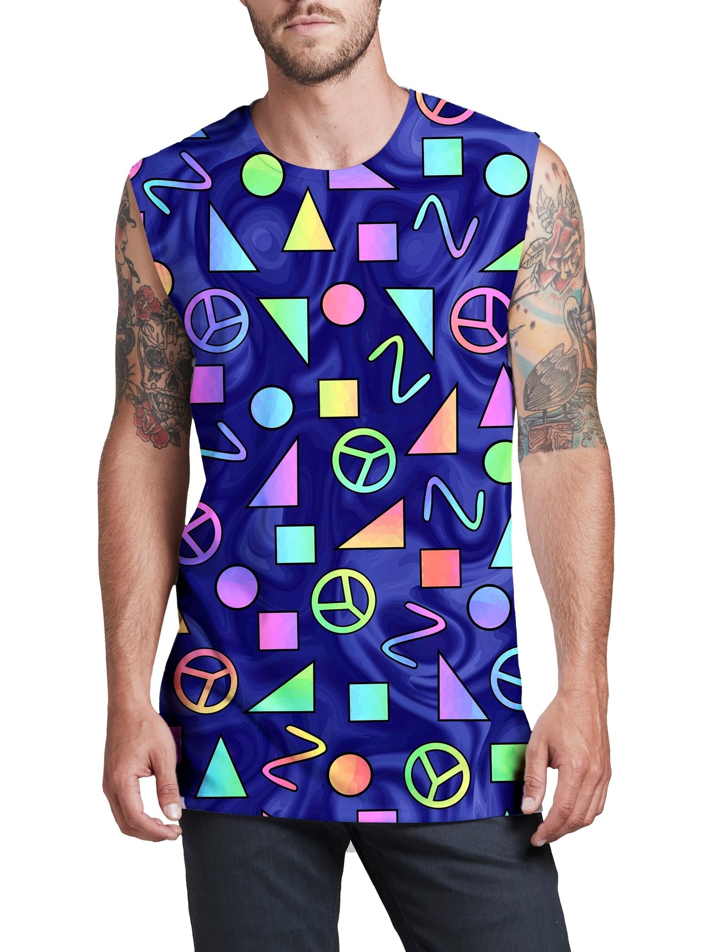 Retro Shapes Peace Symbols Blue Men's Muscle Tank, Sartoris Art, | iEDM
