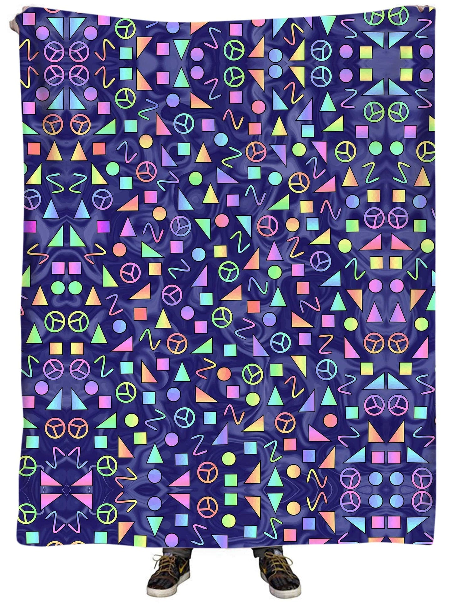 Retro Shapes Peace Symbols Blue Plush Blanket, Sartoris Art, | iEDM