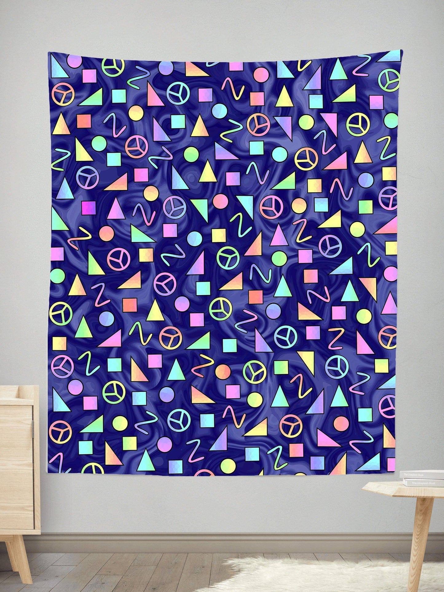 Retro Shapes Peace Symbols Blue Tapestry, Sartoris Art, | iEDM