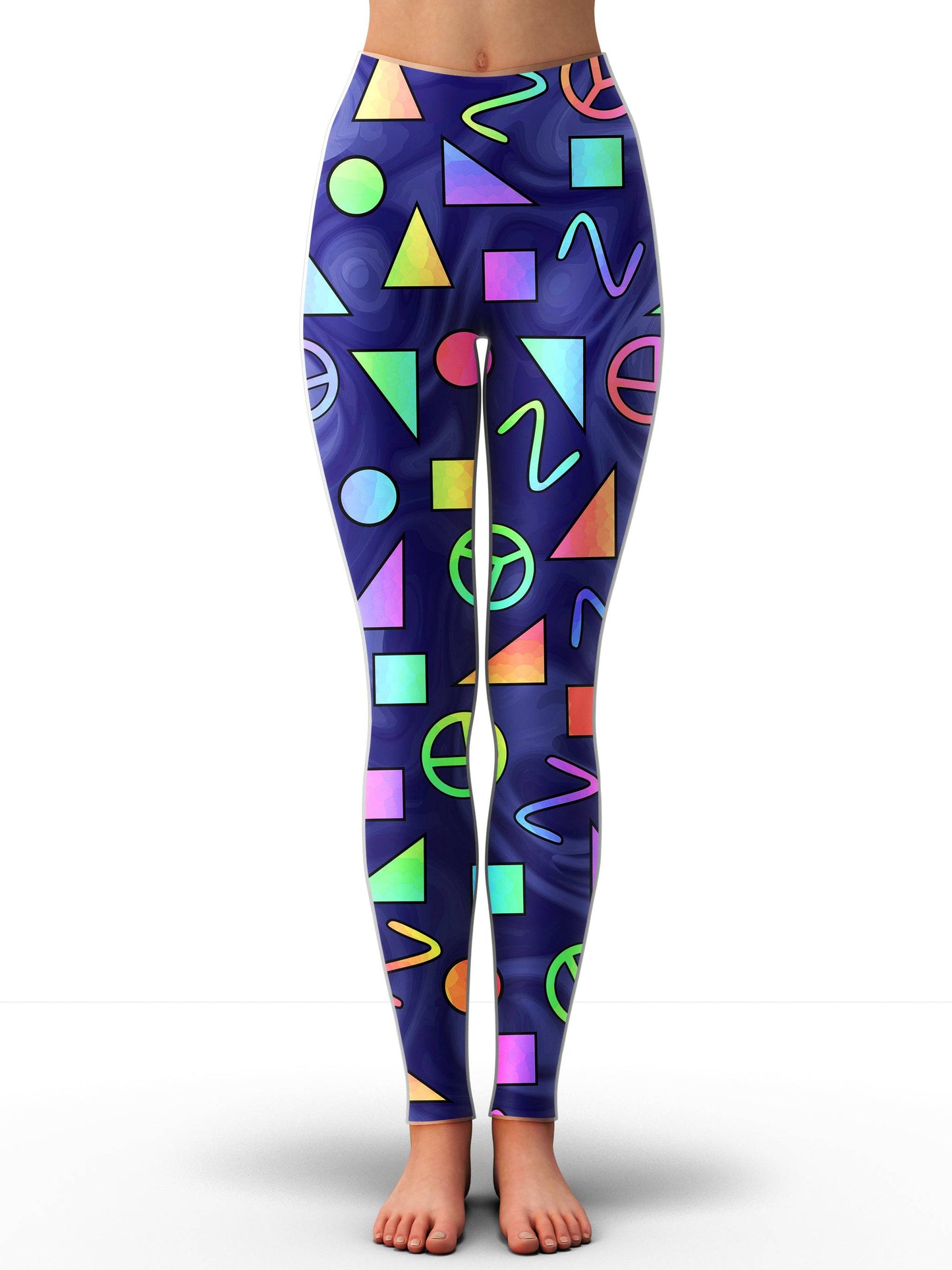 Retro Shapes Peace Symbols Blue Zip-Up Hoodie and Leggings Combo, Sartoris Art, | iEDM