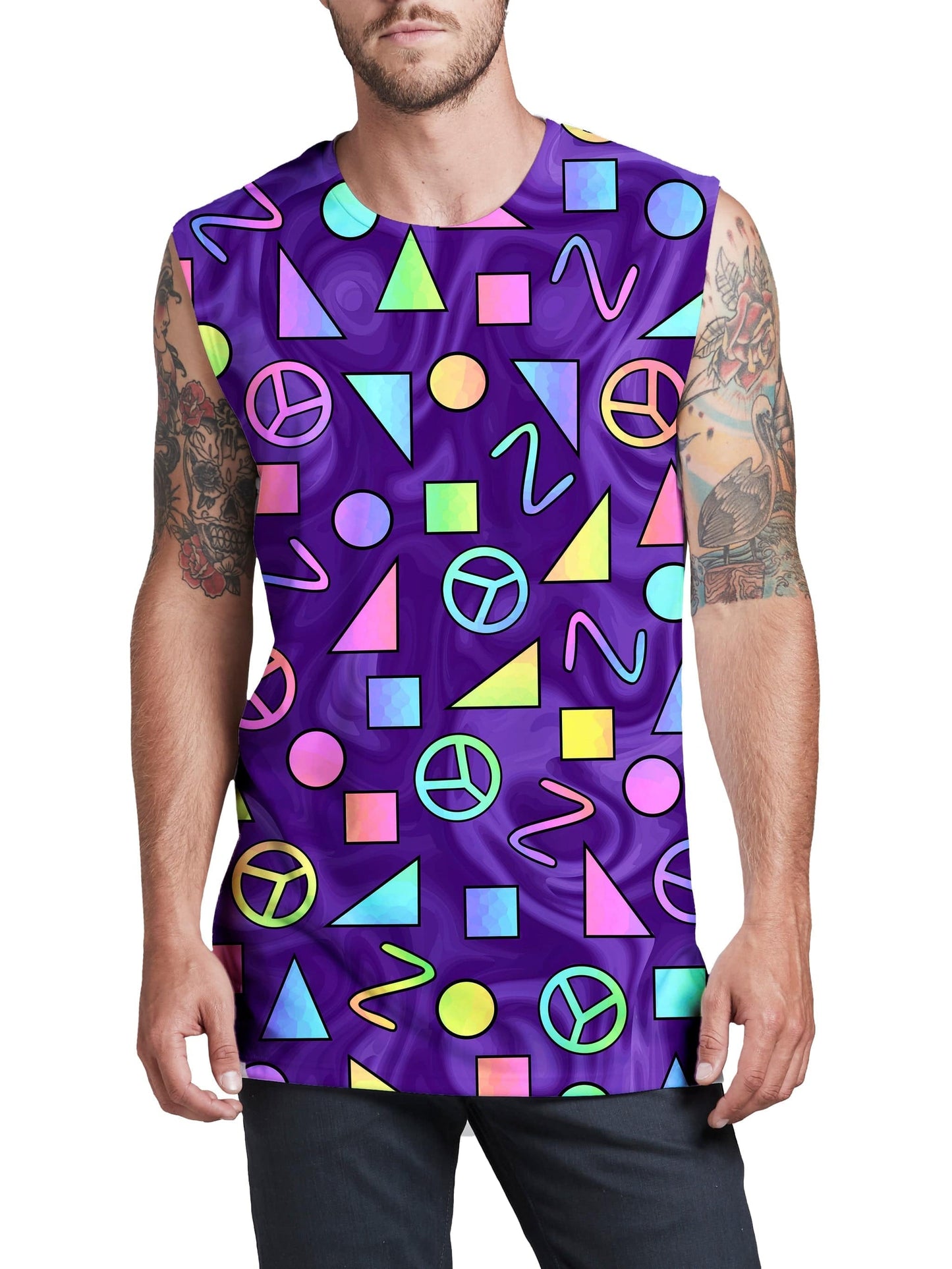 Retro Shapes Peace Symbols Purple Men's Muscle Tank, Sartoris Art, | iEDM