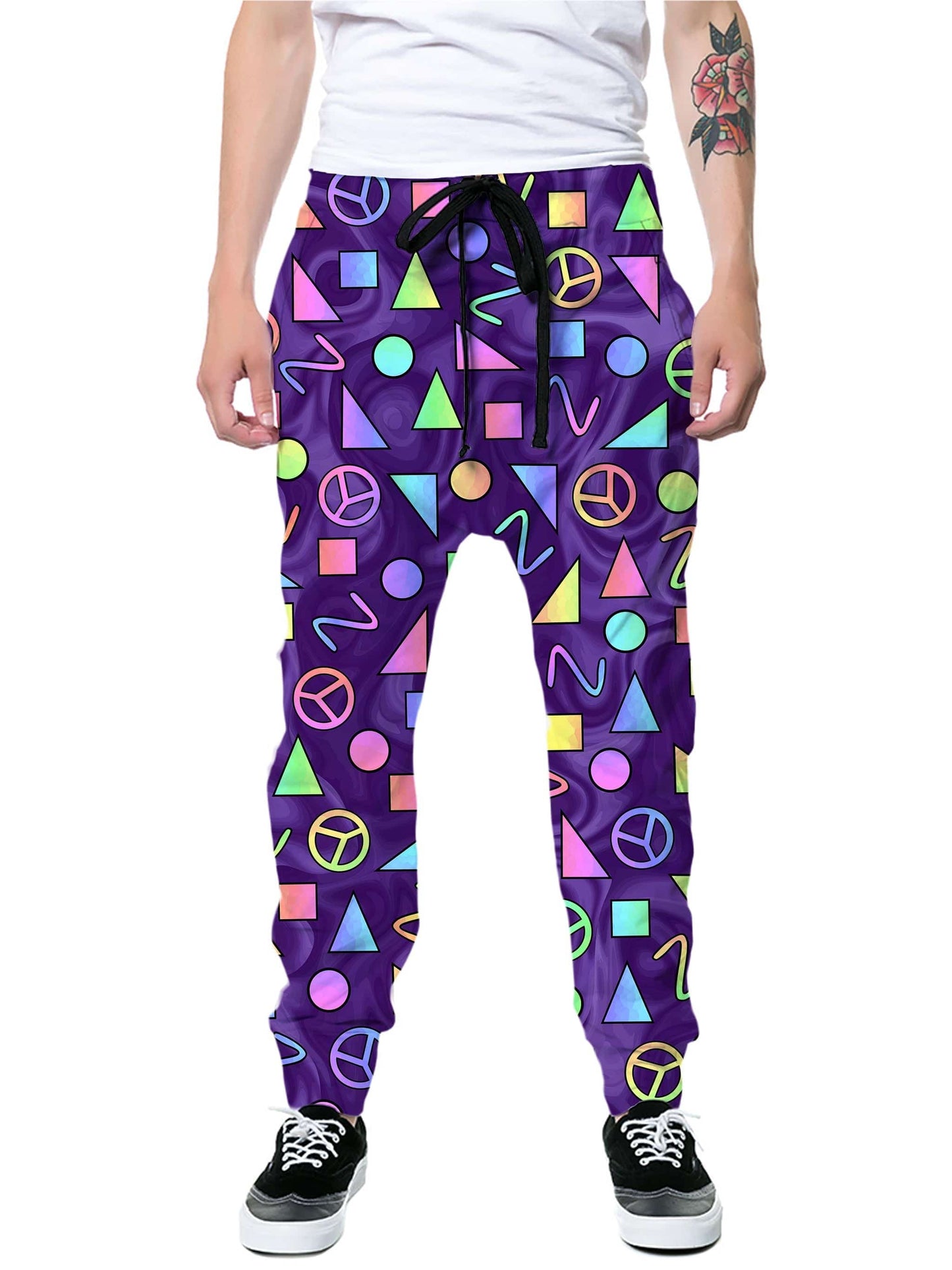 Retro Shapes Peace Symbols Purple T-Shirt and Joggers Combo, Sartoris Art, | iEDM