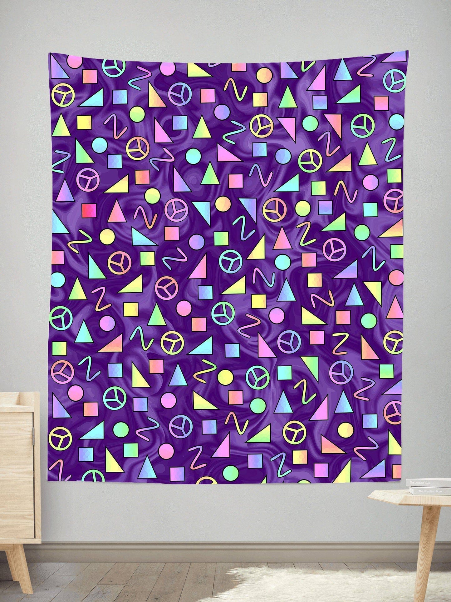 Retro Shapes Peace Symbols Purple Tapestry, Sartoris Art, | iEDM