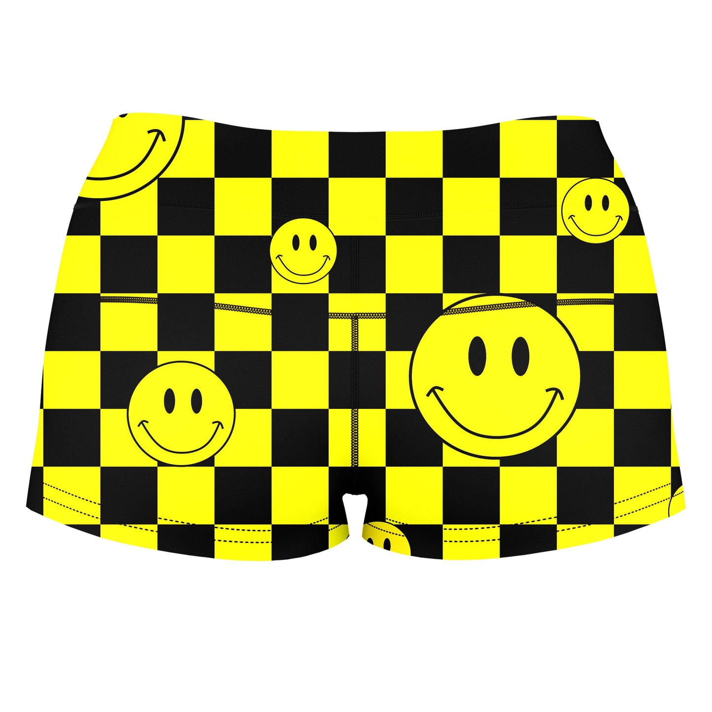 Smile Checkerboard High-Waisted Women's Shorts, Sartoris Art, | iEDM