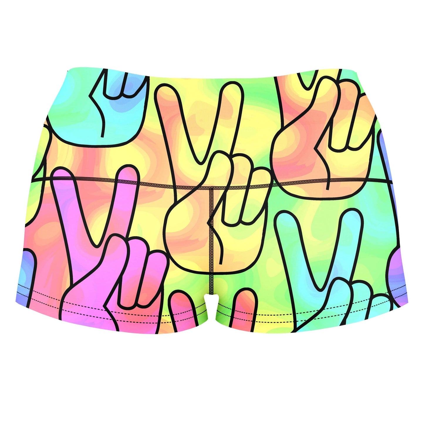 Trippy Peace Signs High-Waisted Women's Shorts, Sartoris Art, | iEDM