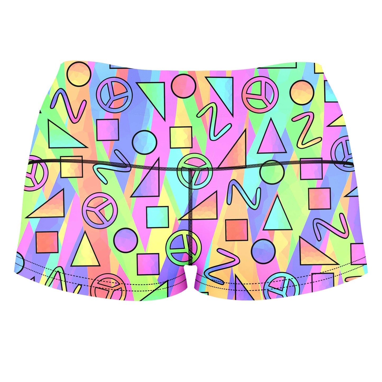 Trippy Retro Peace Signs High-Waisted Women's Shorts, Sartoris Art, | iEDM
