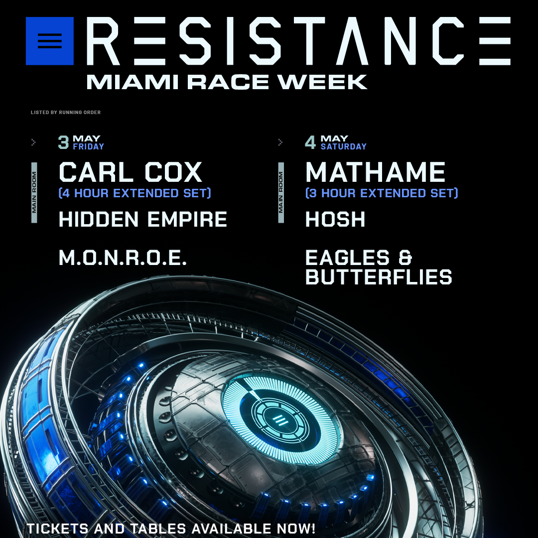 RESISTANCE Miami Unveils Race Week Lineup At M2: Extended Sets From Carl Cox And Mathame