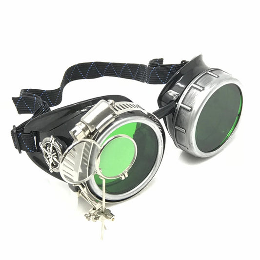 Diesel Goth Punk Biker Goggles With Magnifying Eye Loupes Green Lenses - iEDM