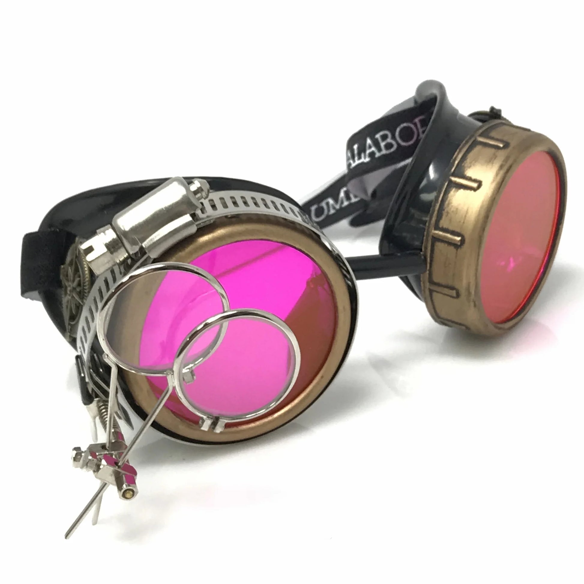 Steampunk Goggles With Magnifying Loupes UV Glow Neon Pink Prism Diffr