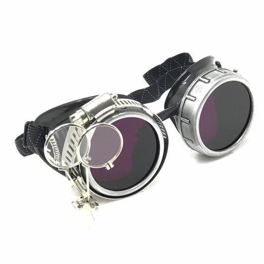 Diesel Goth Punk Biker Goggles With Magnifying Eye Loupes Purple Lenses - iEDM