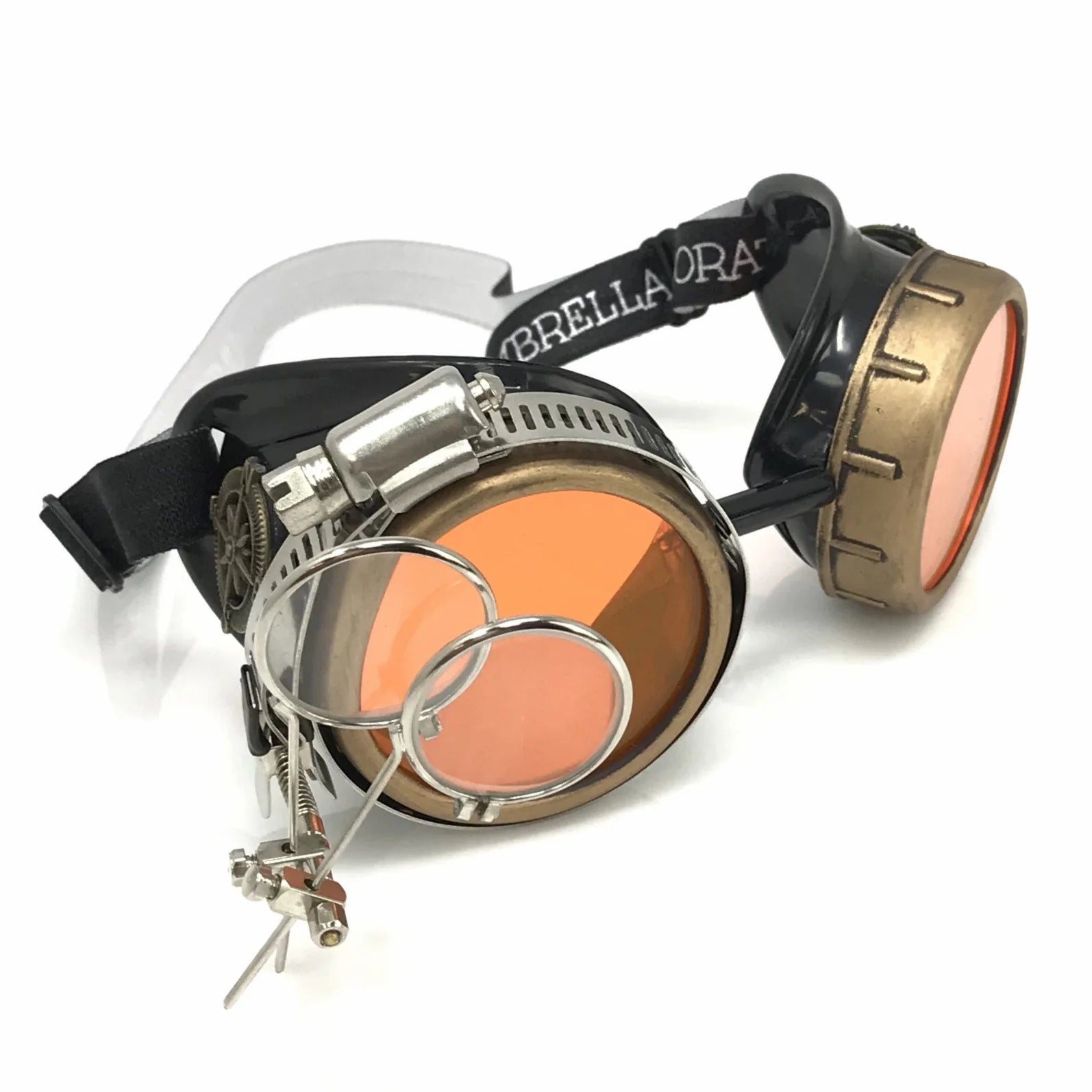Steampunk Goggles With Magnifying Loupes UV Glow Neon Orange Lenses - iEDM