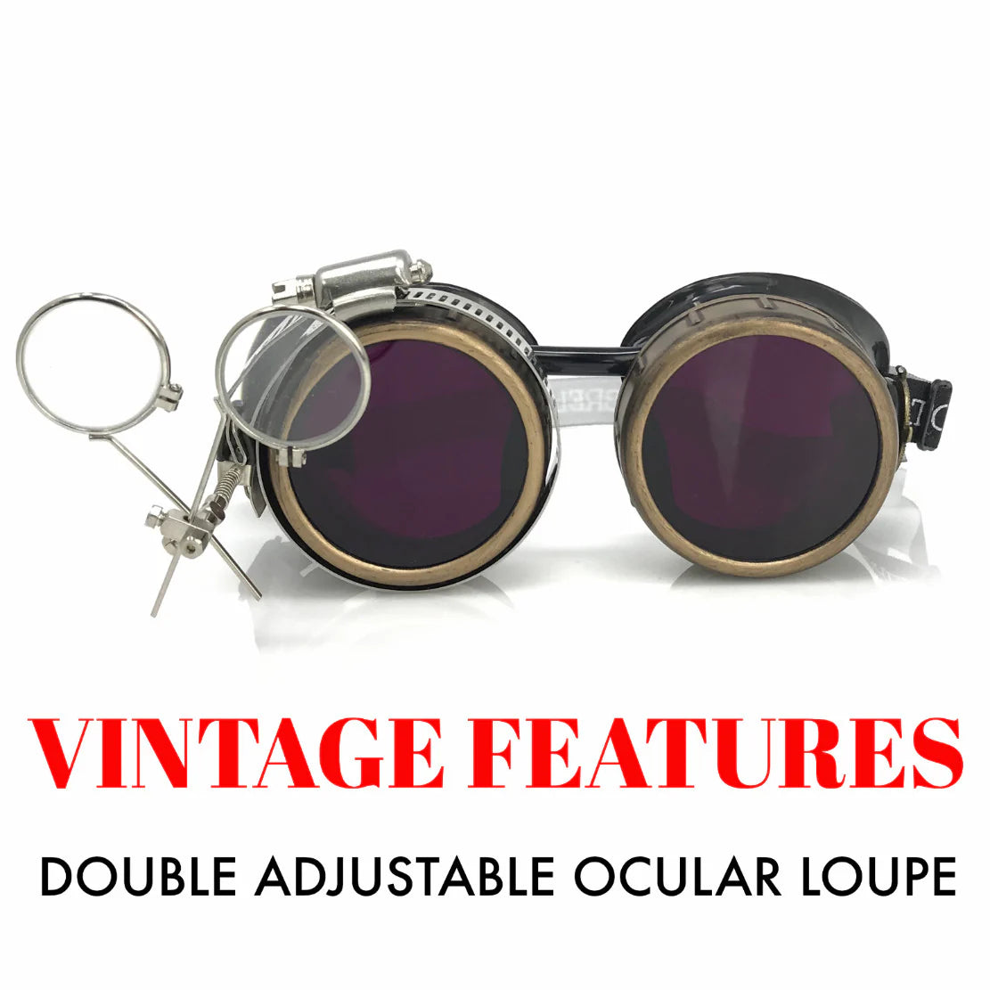 Steampunk Goggles With Magnifying Loupes Purple Lenses - iEDM