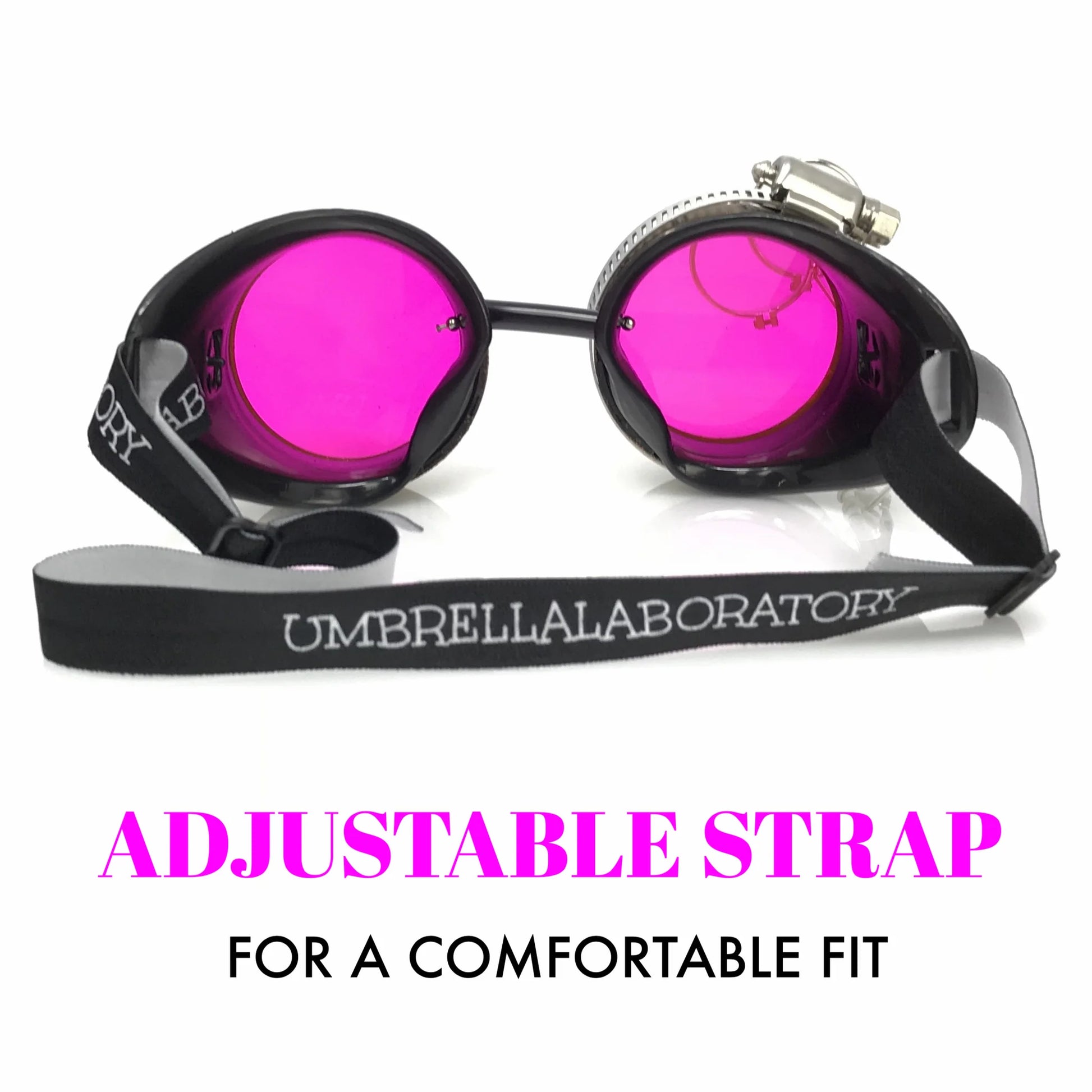 Steampunk Goggles With Magnifying Loupes UV Glow Neon Pink Spiral Diff