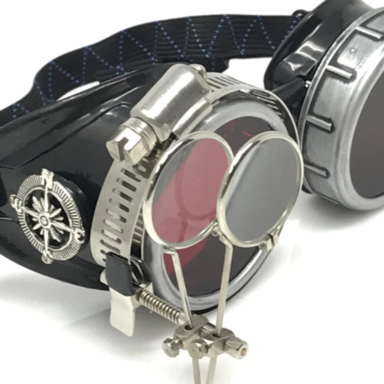 Diesel Goth Punk Metallic Goggles With Magnifying Eye Loupes Red Lenses - iEDM