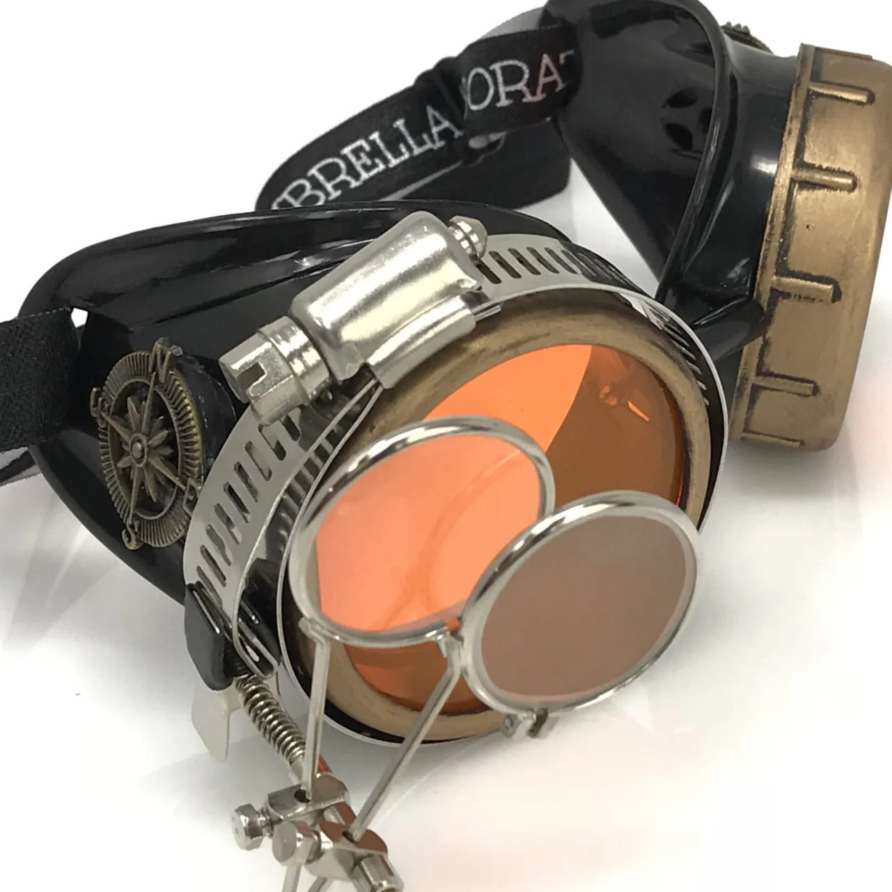 Steampunk Goggles With Magnifying Loupes UV Glow Neon Orange Lenses - iEDM