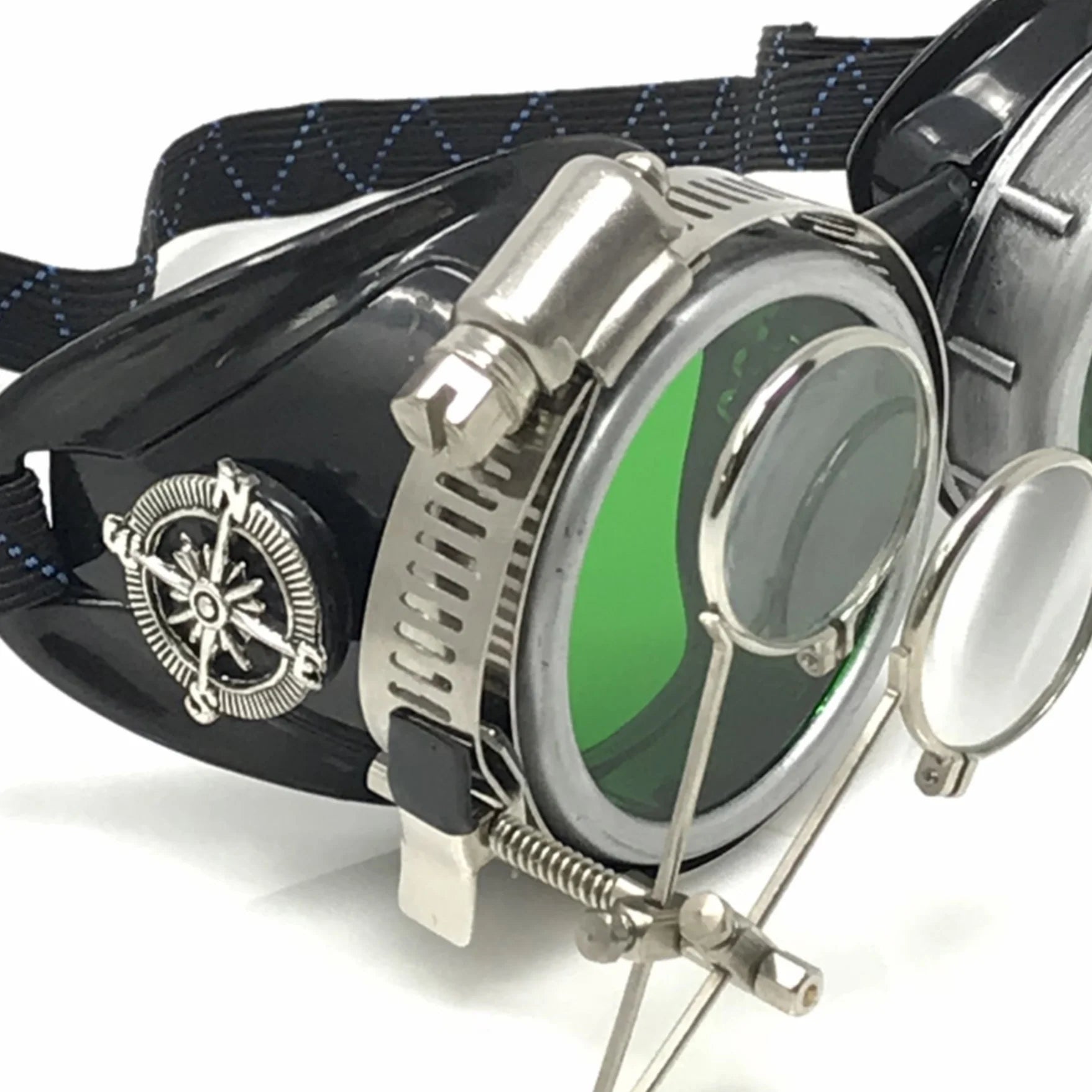 Diesel Goth Punk Biker Goggles With Magnifying Eye Loupes Green Lenses - iEDM