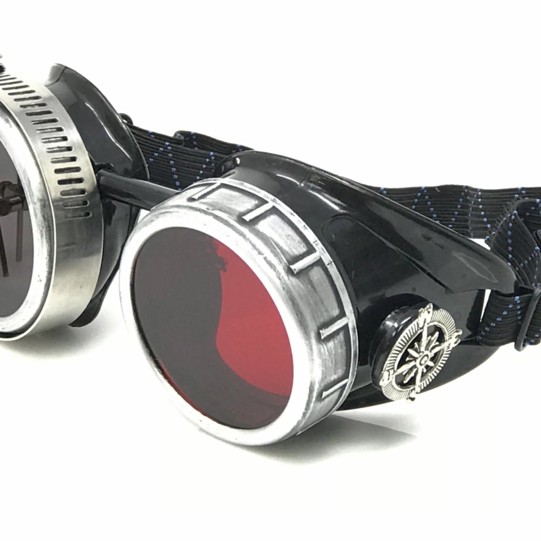 Diesel Goth Punk Metallic Goggles With Magnifying Eye Loupes Red Lenses - iEDM