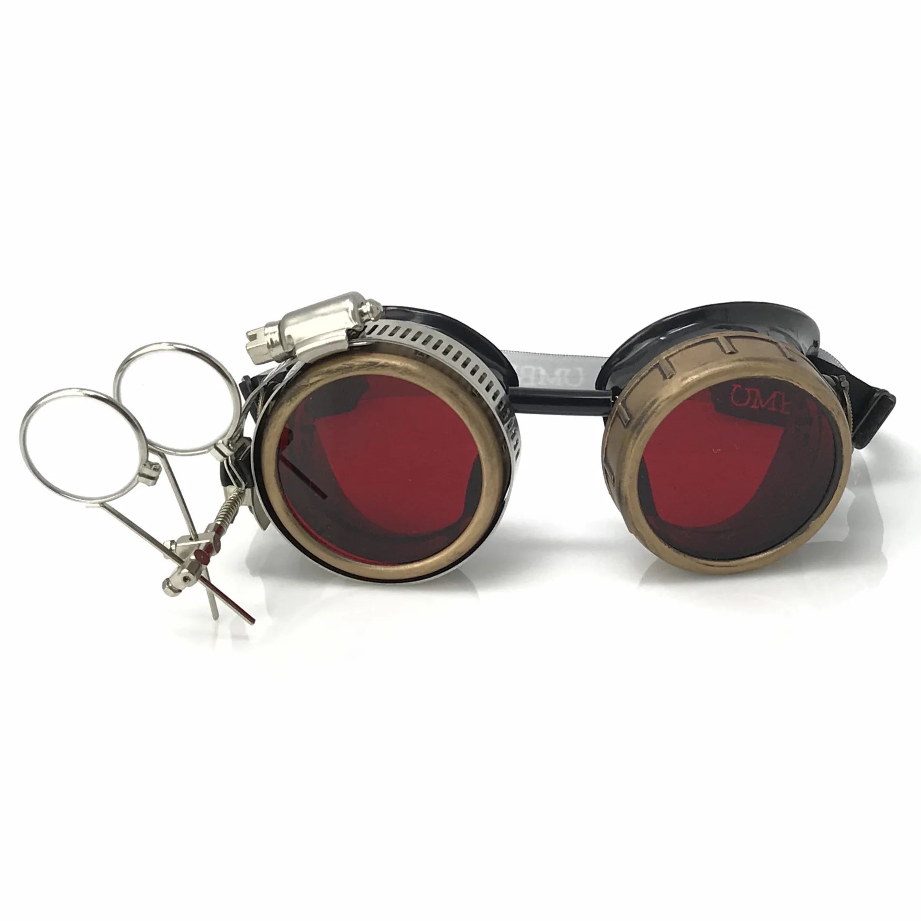 Steampunk Goggles With Magnifying Loupes Red Lenses - iEDM