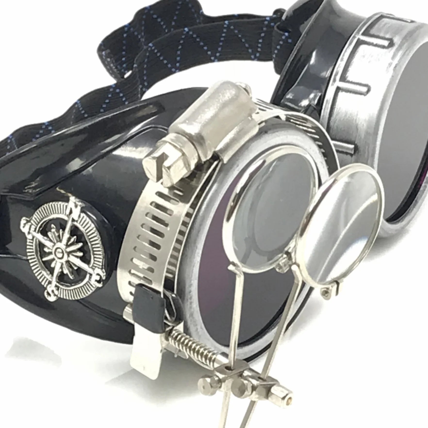 Diesel Goth Punk Biker Goggles With Magnifying Eye Loupes Purple Lenses - iEDM