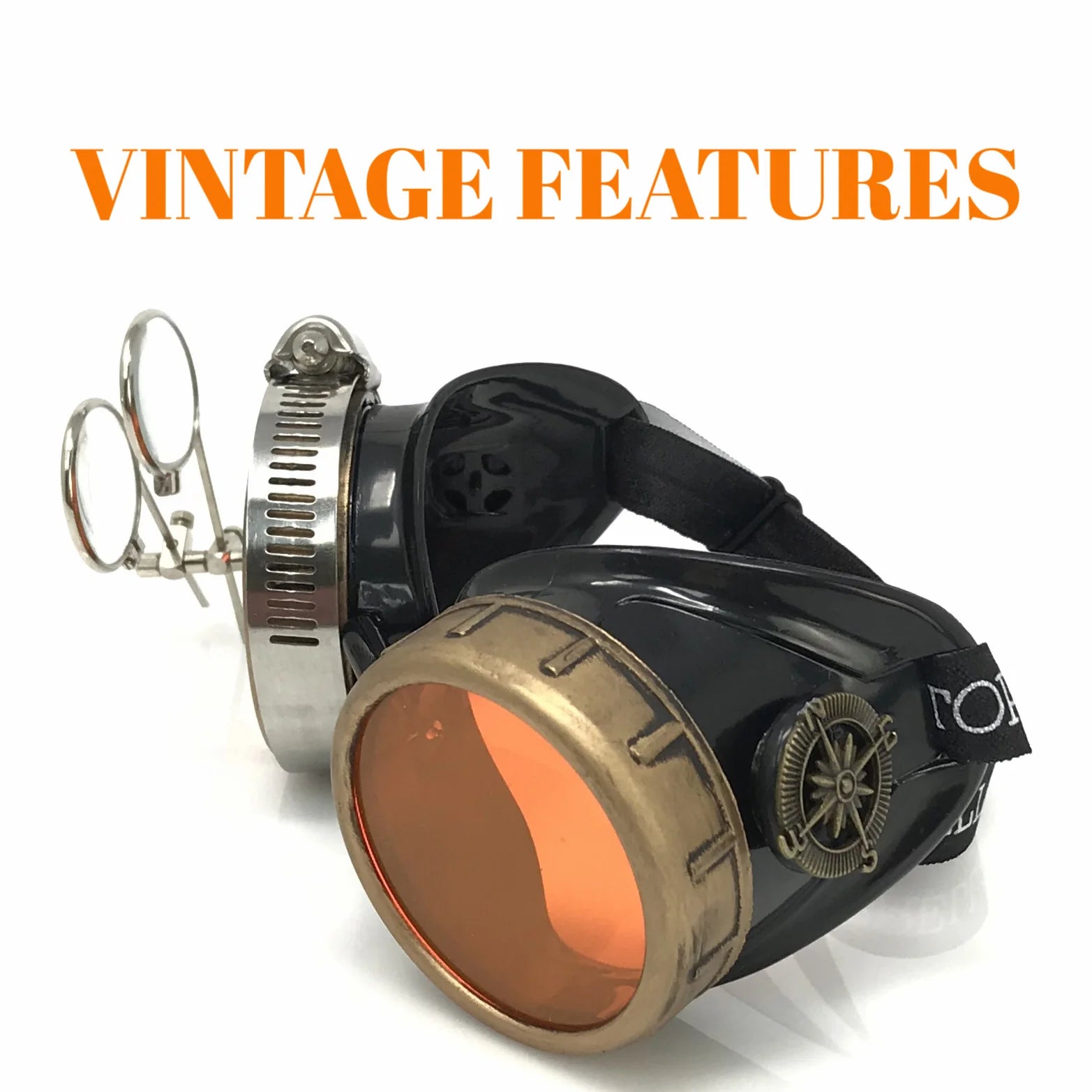 Steampunk Goggles With Magnifying Loupes UV Glow Neon Orange Lenses - iEDM