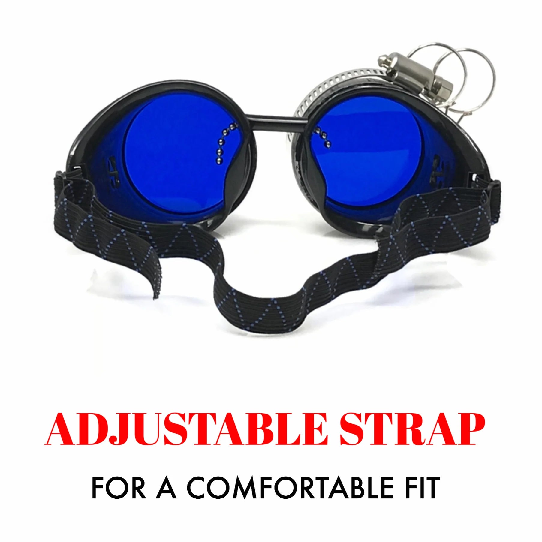 Diesel Goth Punk Metallic Goggles With Magnifying Eye Loupes Blue Lenses - iEDM