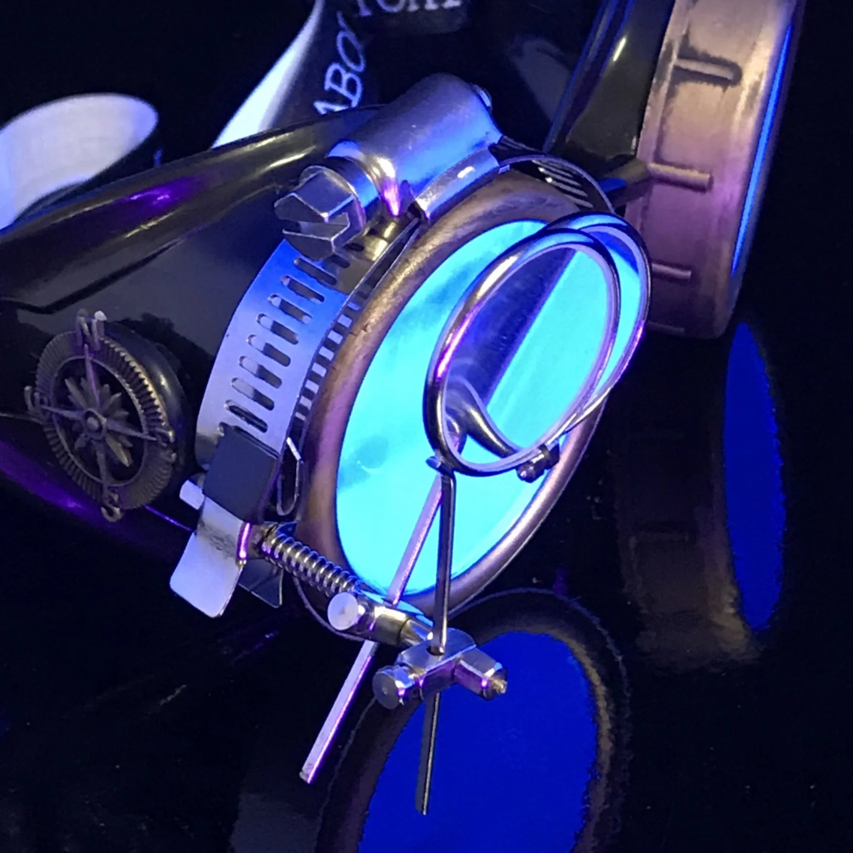 Steampunk Goggles With Magnifying Loupes UV Glow Neon Blue Spiral Diffraction Lenses - iEDM