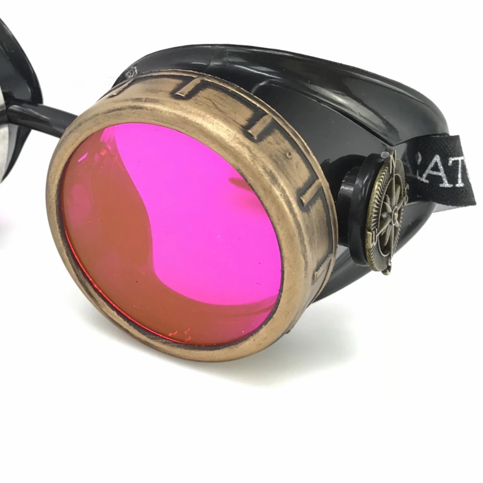Steampunk Goggles With Magnifying Loupes UV Glow Neon Pink Lenses