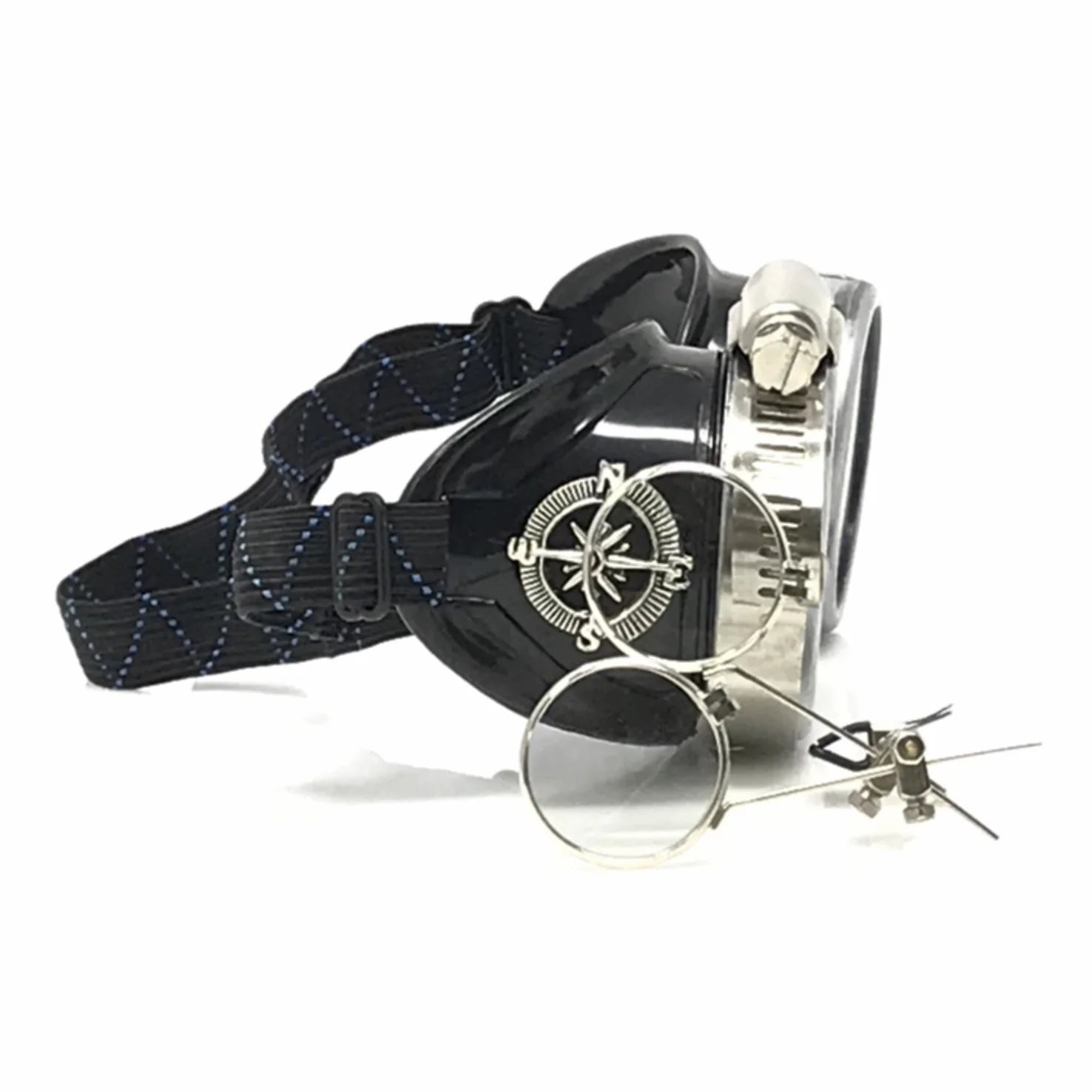 Diesel Goth Punk Metallic Goggles With Magnifying Eye Loupes Red Lenses - iEDM