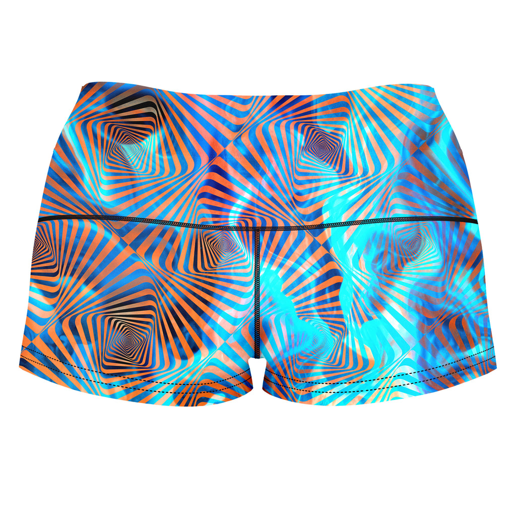 Aqua Plasma High-Waisted Women's Shorts, Art Design Works, | iEDM