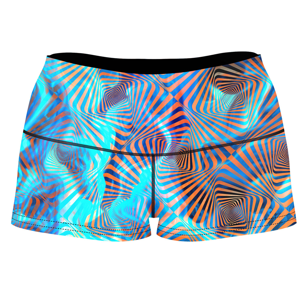 Aqua Plasma High-Waisted Women's Shorts, Art Design Works, | iEDM