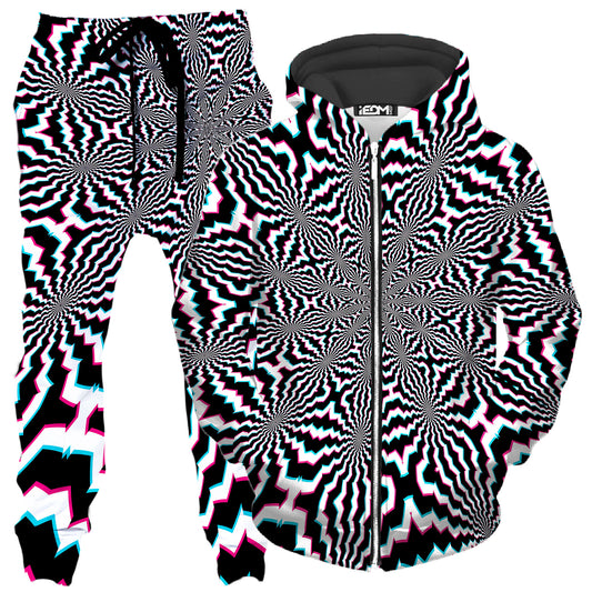 Fractal Ripples Zip-Up Hoodie and Joggers Combo, Art Design Works, | iEDM