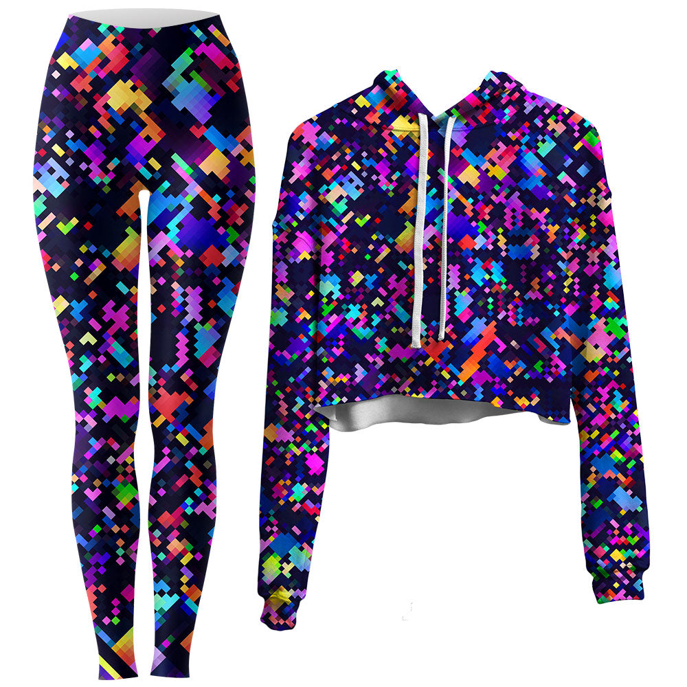 8-Bit Confetti Crop Hoodie and Leggings Combo, Art Design Works, | iEDM