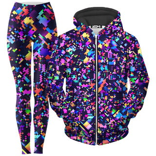 Art Design Works - 8-Bit Confetti Zip-Up Hoodie and Leggings Combo