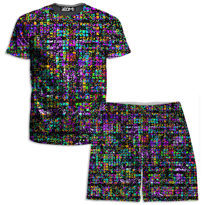 8-Bit Trippy Glitch Men's T-Shirt and Shorts Combo - iEDM