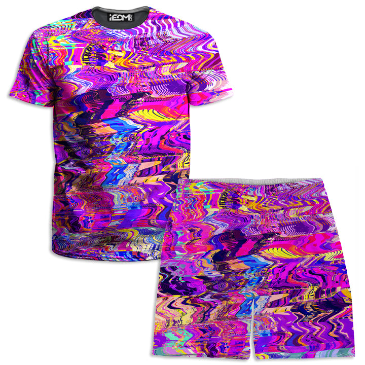 Purple Acid Glitch Waves Men's T-Shirt and Shorts Combo - iEDM