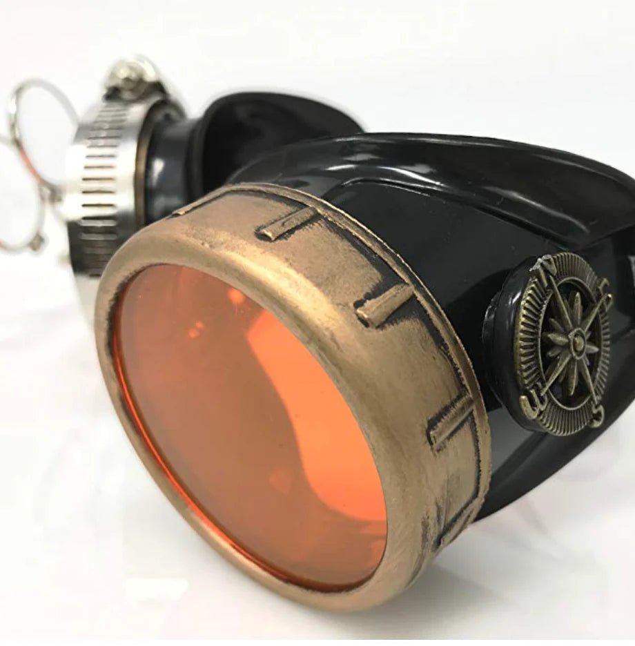 Steampunk Goggles With Magnifying Loupes UV Glow Neon Orange Prism Diffraction Lenses - iEDM