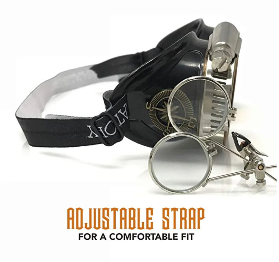 Steampunk Goggles With Magnifying Loupes UV Glow Neon Orange Prism Diffraction Lenses - iEDM