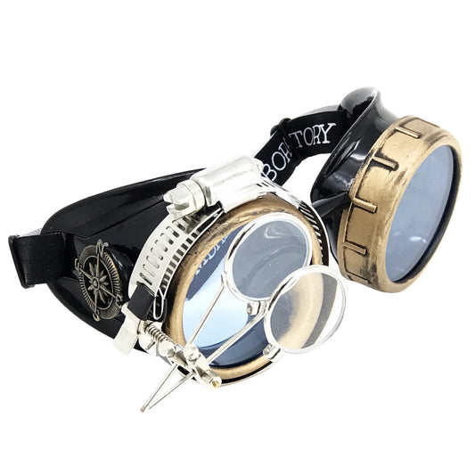 Steampunk Goggles With Magnifying Loupes Light Blue Lenses - iEDM