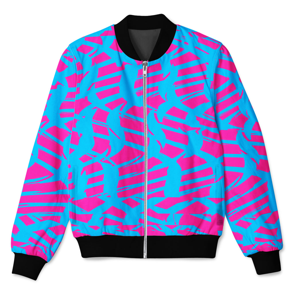 Pink and Blue Squiggly Rave Checkered Bomber Jacket, Big Tex Funkadelic, | iEDM