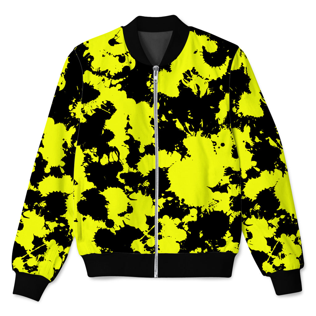 Yellow and Black Paint Splatter Bomber Jacket, Big Tex Funkadelic, | iEDM