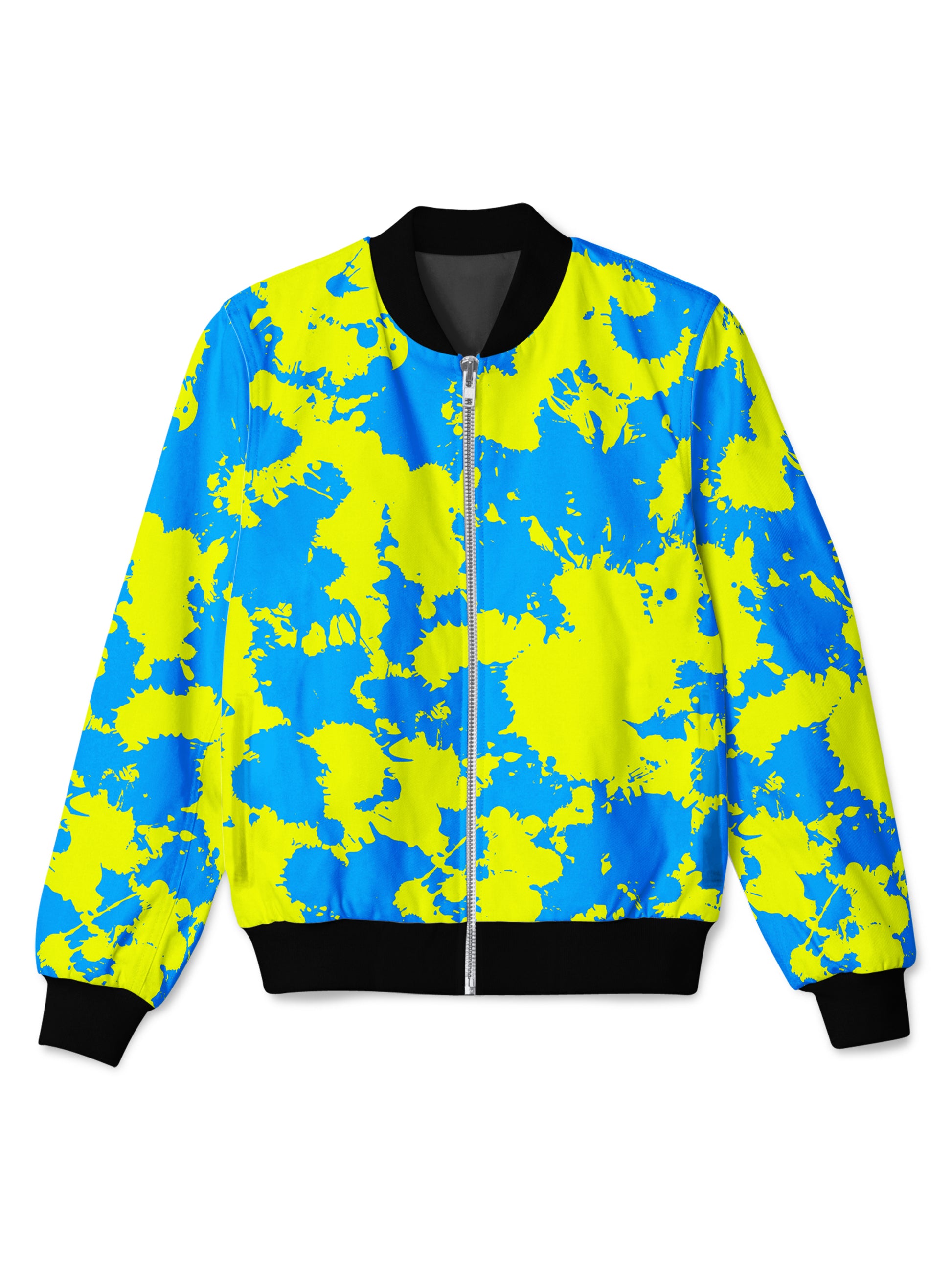 Yellow and Blue Paint Splatter Bomber Jacket, Big Tex Funkadelic, | iEDM