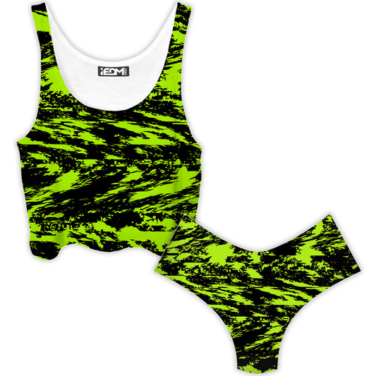 Black Lime Bolt Glitch Crop Top and Booty Shorts Combo, Big Tex Funkadelic, | iEDM