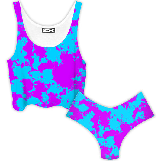 Blue and Purple Paint Splatter Crop Top and Booty Shorts Combo, Big Tex Funkadelic, | iEDM
