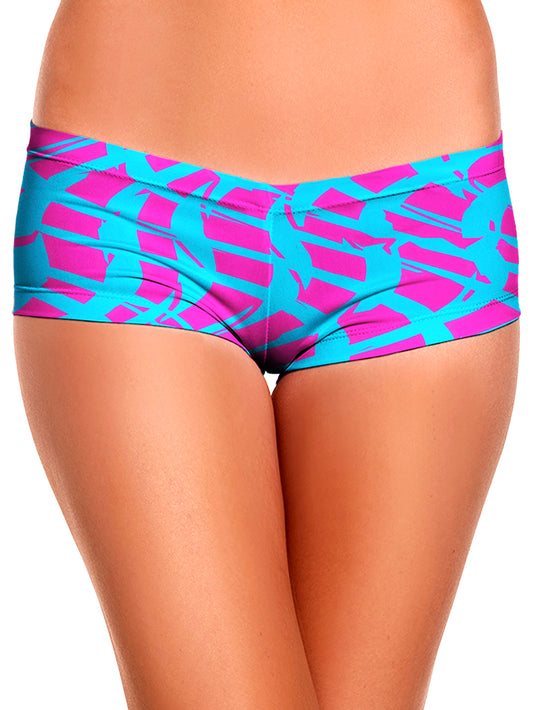 Pink and Blue Squiggly Rave Checkered Booty Shorts, Big Tex Funkadelic, | iEDM
